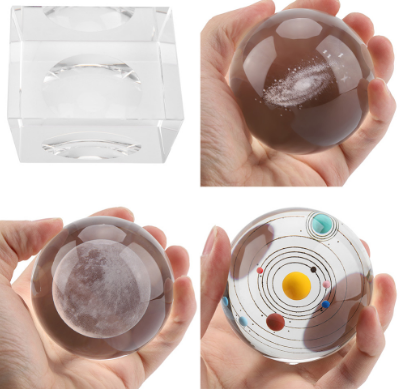 Transparent Solar System Crystal Ball Engraved Craft